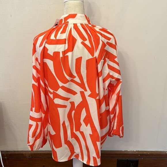 Prettywear orange white long sleeve button front henley collar blouse Size M New - Picture 2 of 9